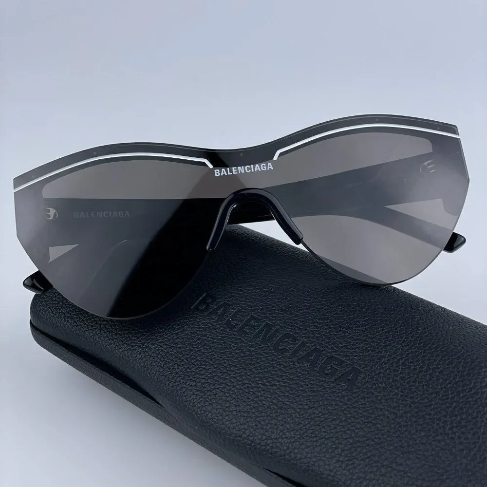 NEW Balenciaga BB0004S 001 Black Grey Shield Unisex Sunglasses